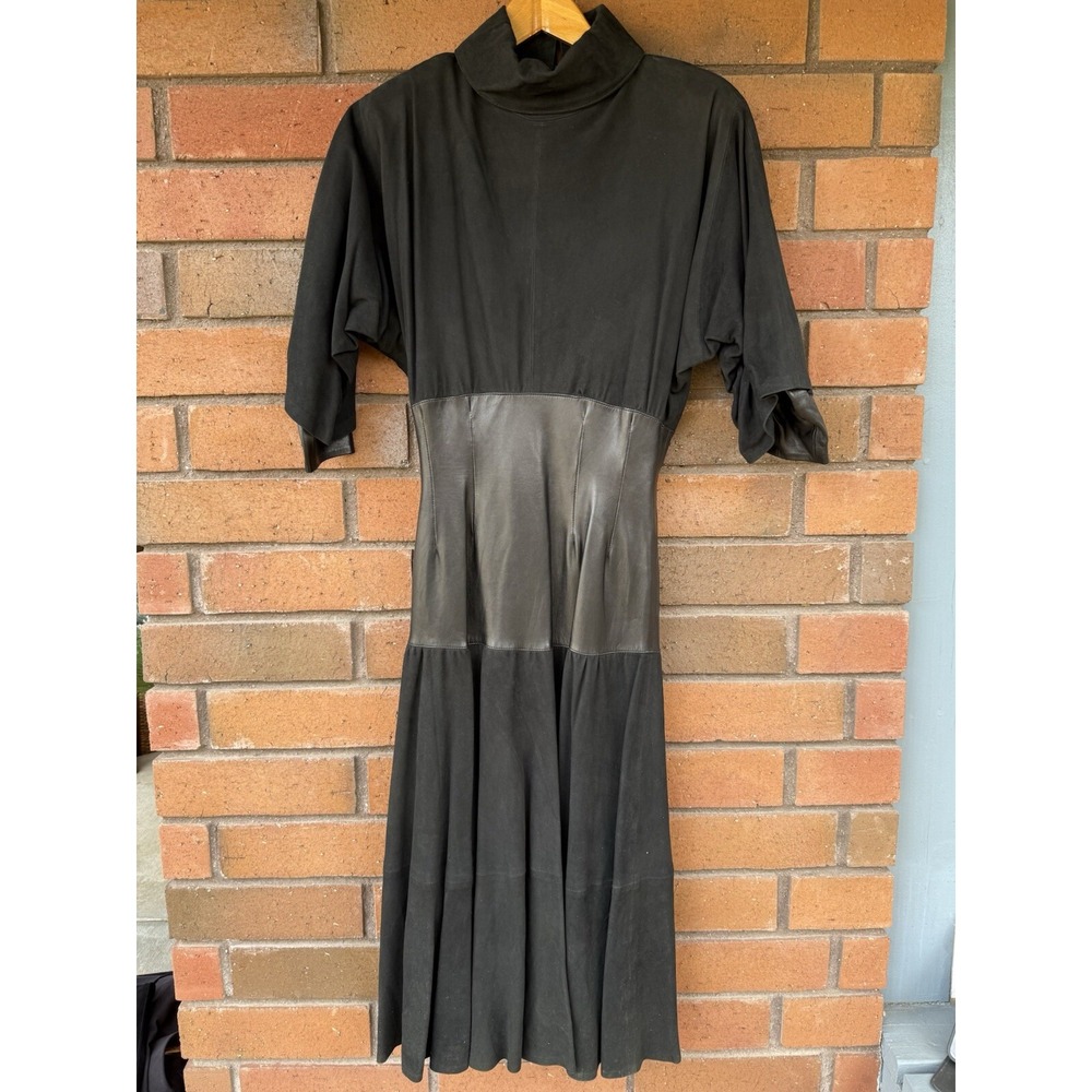 Marc Laurent Leather Dress Vintage Designer Corset Style Waist | Black |‎ Medium